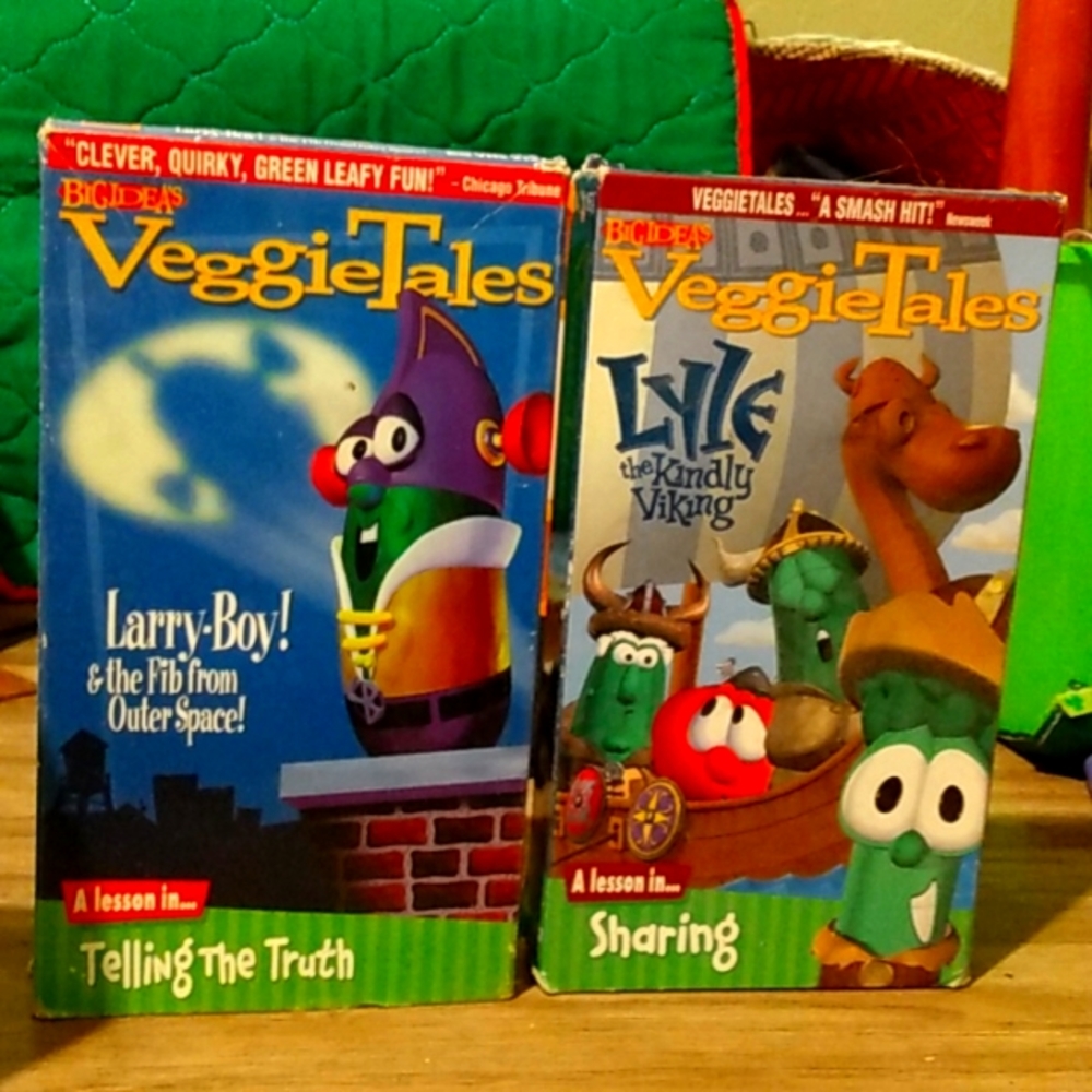 Veggie Tales VHS tapes for kids.